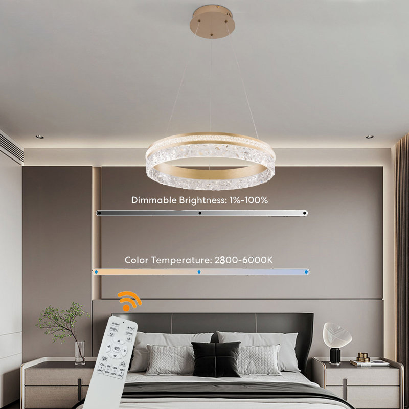 Mercer41 19.7in Modern LED Dimmable Pendant Ceiling Light with Remote